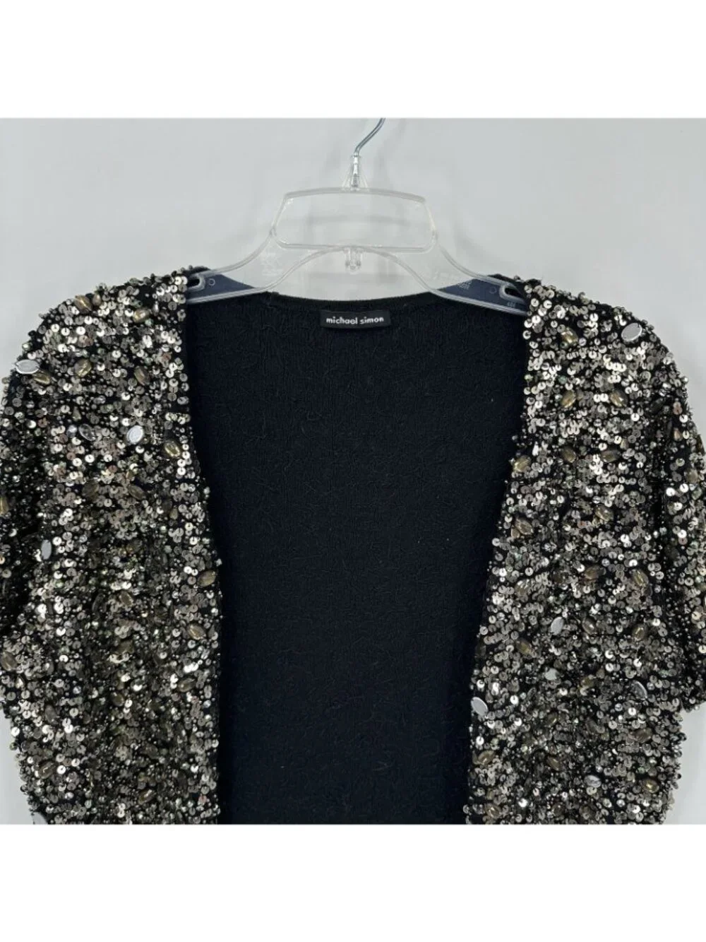 vintage 90s Y2K MICHAEL SIMON jacket bolero cropped evening cocktail glam silver